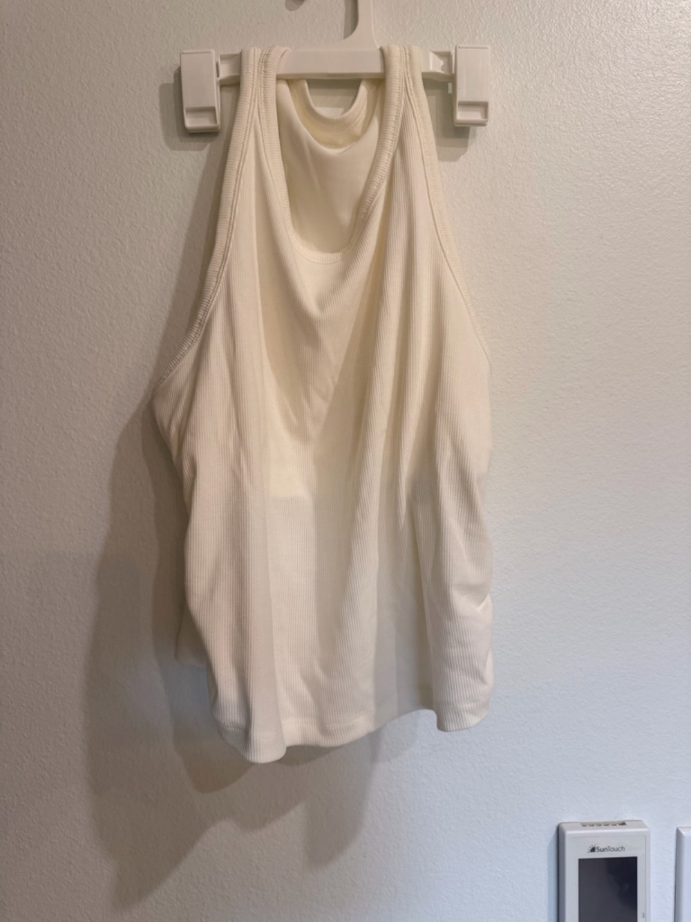 Outdoor Voices Cream Ribbed Racerback Tank Top w/ built in bra. Size medium.